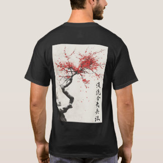 T-shirt Kanji cerise en fleurs