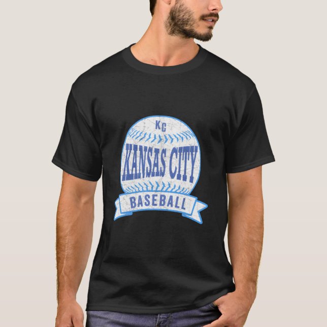 T-shirt Kansas City Kc Baseball Kc Blue Throwback (Devant)