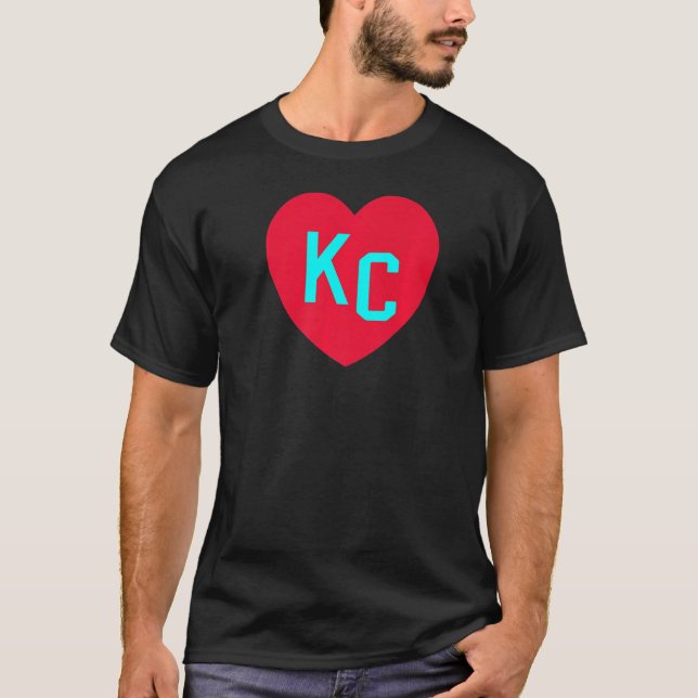 T-shirt Kansas City Turquoise BlueRed Heart KC Love Lettre (Devant)