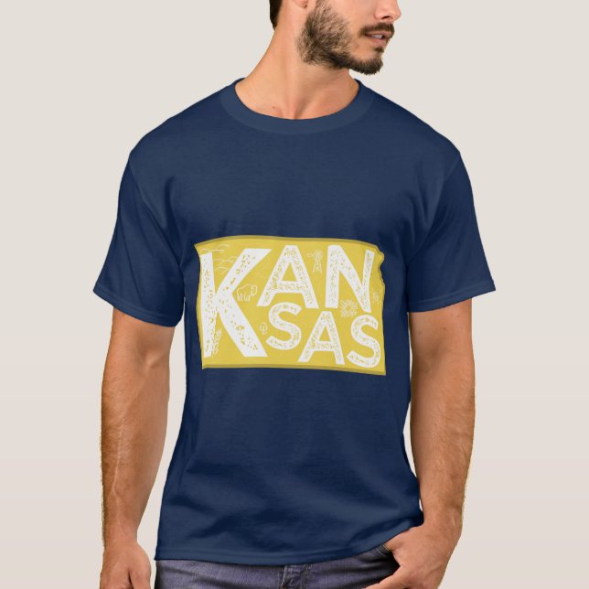 T-shirt Kansas Map Typography Gold (Devant)