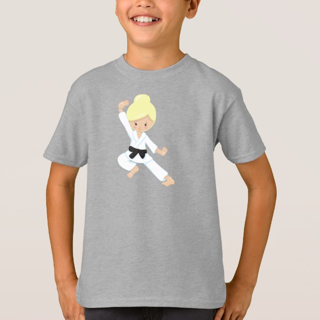 T-shirt Karate Girl, mignonne fille, ceinture noire, cheve (Devant)