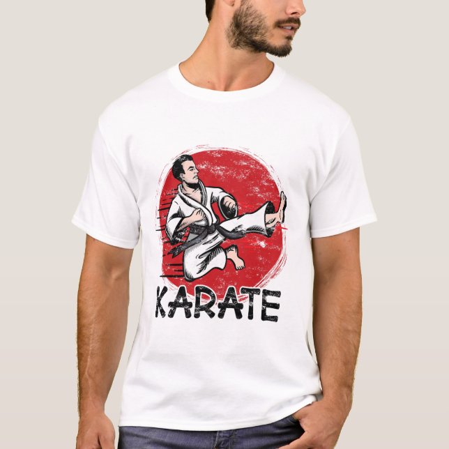 T-shirt Karate Grunge Design Man Faire Jump Kick Pour Kara (Devant)