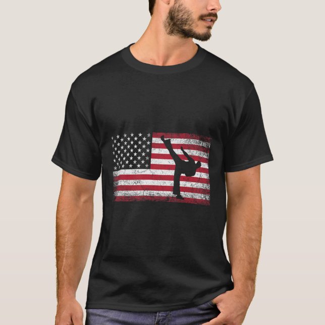 T-shirt Karate Martial Arts 4 juillet Drapeau Américain Us (Devant)