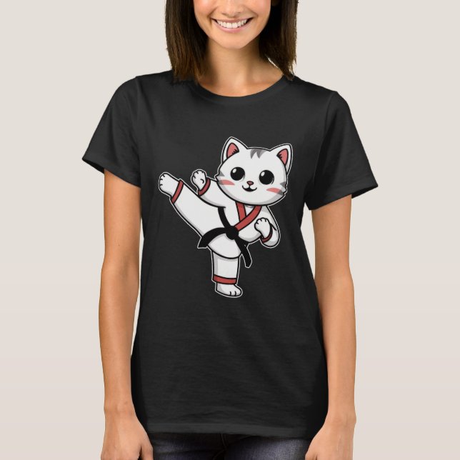 T-shirt Karate Taekwondo Funny Chat Jiu Jitsu Femmes Fille (Devant)
