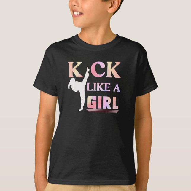 T-shirt Karate Taekwondo Jiu Jitsu Girl Fighting Fun (Devant)