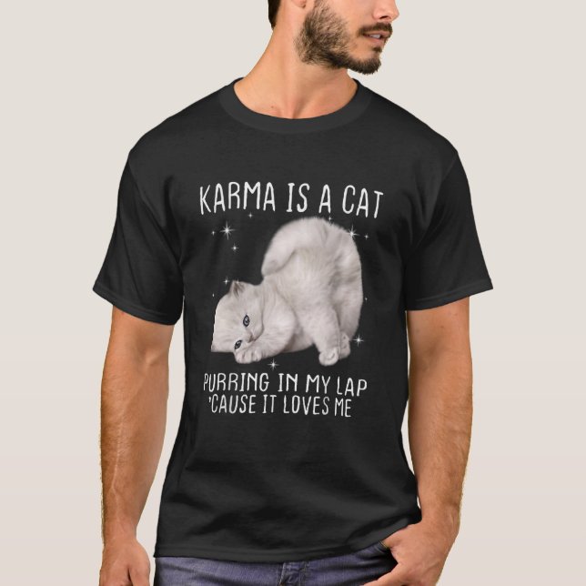 T-shirt Karma est un Purring de chats dans ma poche Cause  (Devant)