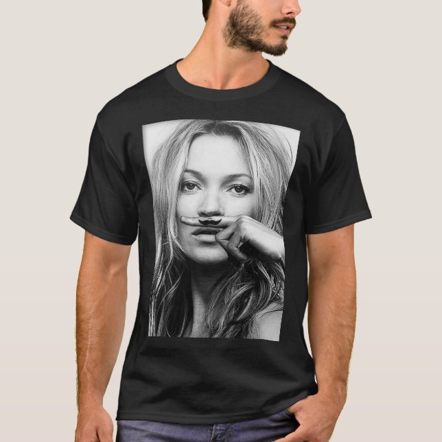 T-shirt Kate Moss, Mustache, noir et blanc Ac (Devant)