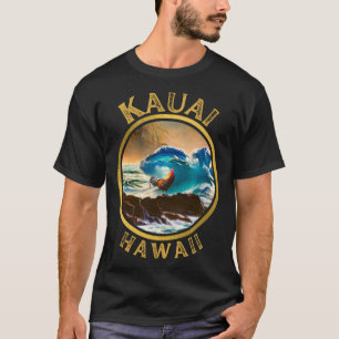 T-shirt Kauai Hawaii Poulet Coq Surf Vague café Desi