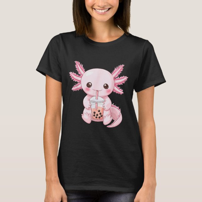 T-shirt Kawaii Anime Axolotl Boba  (Devant)
