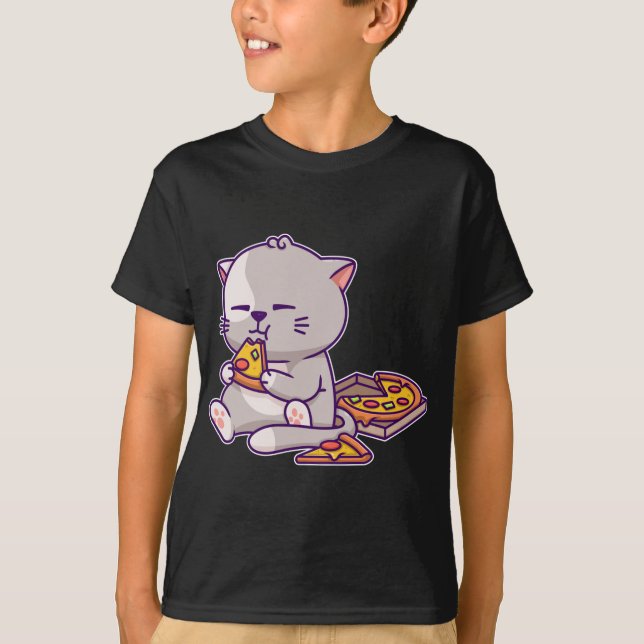 T-shirt Kawaii Anime Chat Manger Pizza Cute Kitten Chat Ne (Devant)