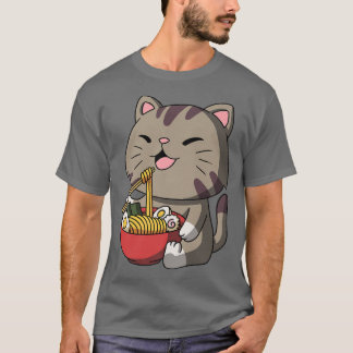T-shirt Kawaii Anime Chat nouilles asiatiques Ramen japona