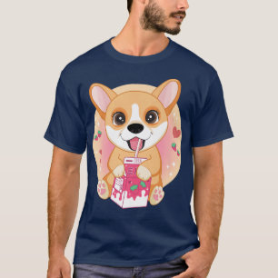 T-shirt Kawaii Anime Corgi Chien Fraise Lait mignonne Japa