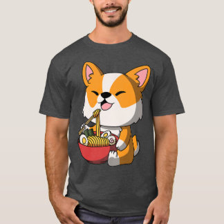 T-shirt Kawaii Anime Corgi Chien nouilles asiatiques nouil