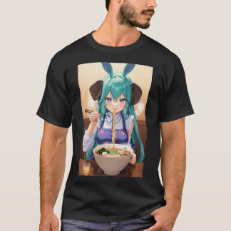 T-shirt Kawaii Anime Elephant Girl mangeant Ramen