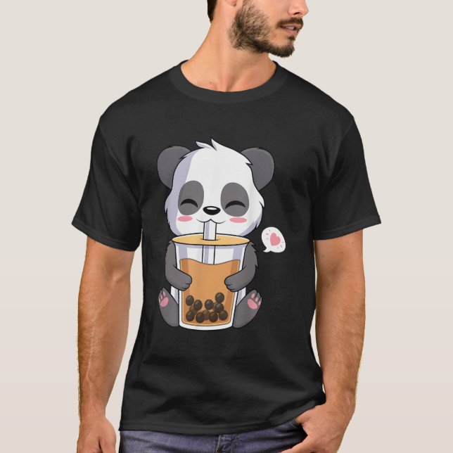 T-shirt Kawaii Anime Panda Boire Boba Bubble Tea (Devant)