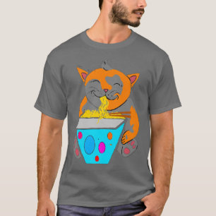 T-shirt Kawaii Anime Ramen Kitty Chat nouilles japonaises