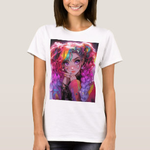 T-shirt Kawaii Arc-en-ciel Braids Anime Girl