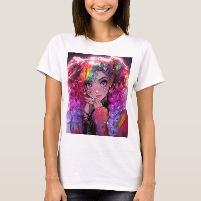 T-shirt Kawaii Arc-en-ciel Braids Anime Girl (Devant)
