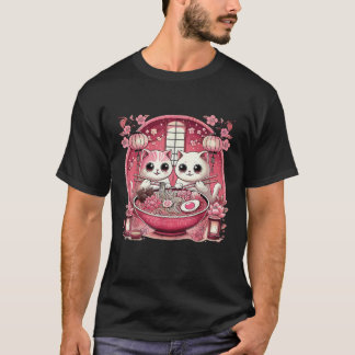 T-shirt Kawaii Artwork Co Chat Japonais Mangeant Ramen Ani