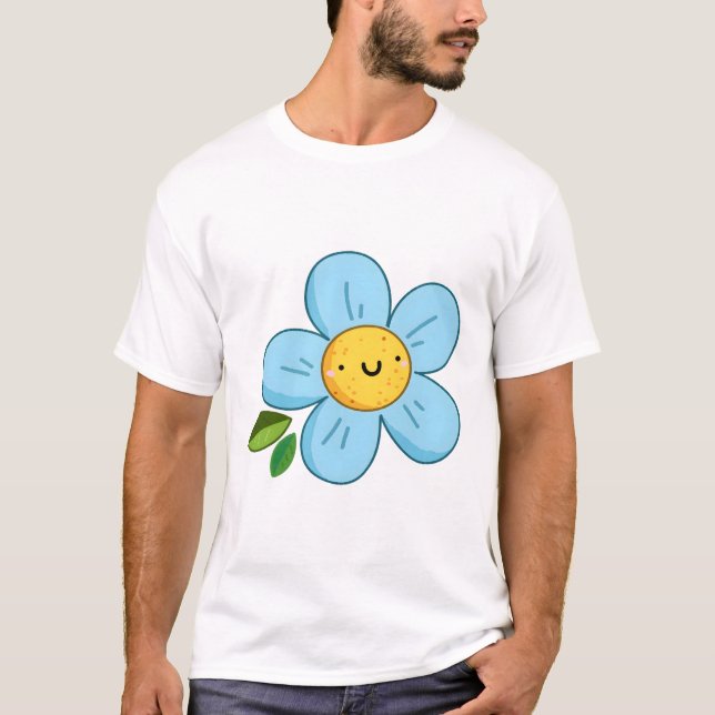 T-shirt Kawaii Blue Flower (Devant)