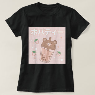 T-shirt Kawaii Boba Bear Thé au lait de fraise mignon