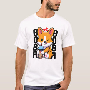 T-shirt Kawaii Boba Chien Corgi Thé Boire mignonne Anime B