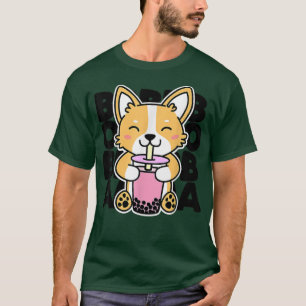 T-shirt Kawaii Boba Cute Anime Chien Corgi Kawaii Thé Boir
