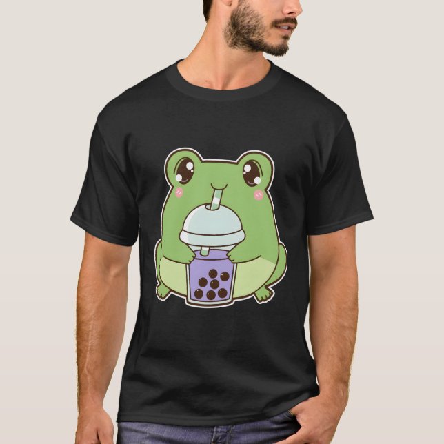 T-shirt Kawaii Boba Frog Froggy Taro Bubble Pearl Milk Tea (Devant)