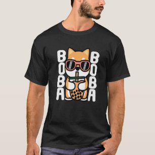 T-shirt Kawaii Boba Shiba Inu Lunettes de soleil Chien Bub