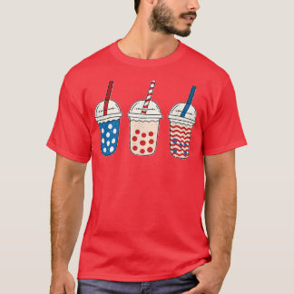 T-shirt Kawaii Bubble Tea Rouge Blanc Bleu Américain Drape