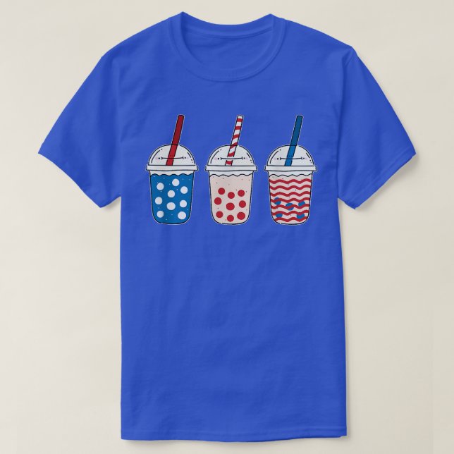 T-shirt Kawaii Bubble Tea Rouge Blanc Bleu Américain Drape (Design devant)