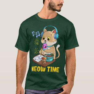 T-shirt Kawaii Cat aime Ramen Bubble Tea Music et Manga 