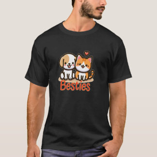 T-shirt Kawaii cat and dog besties best-friend forever