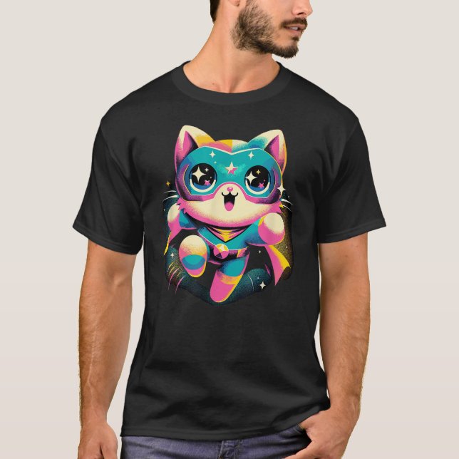 T-shirt Kawaii Cat Hero - Cute Anime Superhero (Devant)
