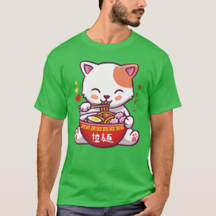 T-shirt Kawaii Chat aime Ramen   Anime Kitty manger Ramen 