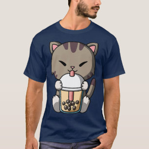 T-shirt Kawaii Chat Boba Milk Thé Buble Thé Anime Premium