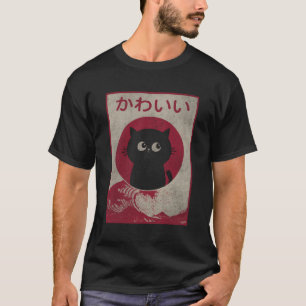 T-shirt Kawaii Chat Japonais Anime Noir Nager