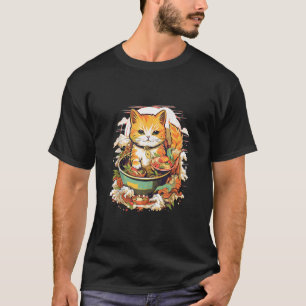 T-shirt Kawaii Chat Manger Ramen Noodle J'Aime Vraiment