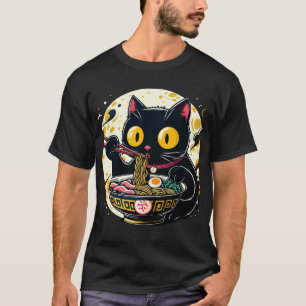 T-shirt Kawaii Chat Manger Ramen nouilles Anime Gif Ados