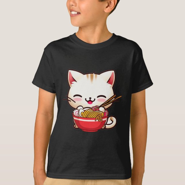 T-shirt Kawaii Chat Ramen Aimer Nourriture Japonaise Amusa (Devant)