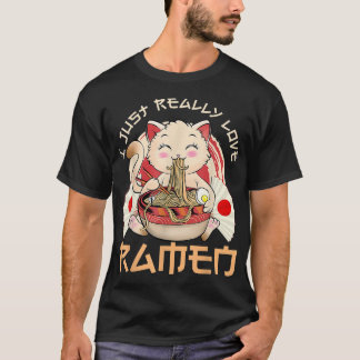 T-shirt Kawaii Chat Ramen Japonais Anime Noir Gift Girls B