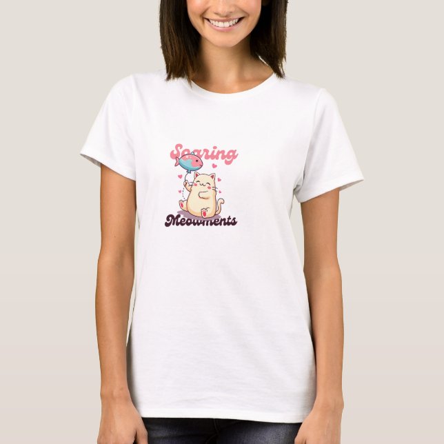 T-shirt Kawaii Chat tenant un ballon - Dessin adorable (Devant)