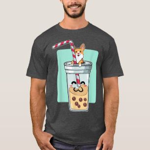 T-shirt Kawaii Corgi Anime Buble Tea Chien Adulte Chien Ad