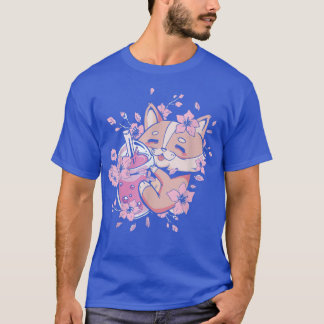 T-shirt Kawaii Corgi avec thé à bulle et thé à Boba et Sak