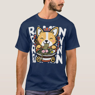 T-shirt Kawaii Corgi Ramen Cute Puppy japonais Manga Anime