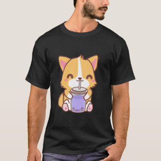 T-shirt Kawaii Cute Boba Corgi Dog Taro Bubble Pearl Milk