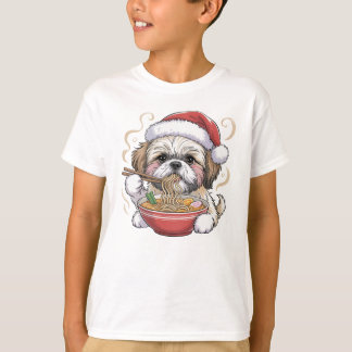 T-shirt Kawaii Cute Santa Shih Tzu Eating Ramen