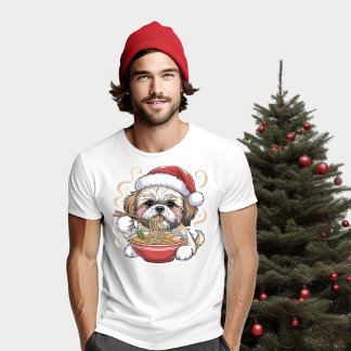 T-shirt Kawaii Cute Santa Shih Tzu Eating Ramen