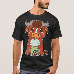T-shirt Kawaii Cute Zodiac Boba Ox Matcha Green Bubble Mil