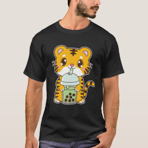 T-shirt Kawaii Cute Zodiac Boba Tiger Matcha Bulle verte